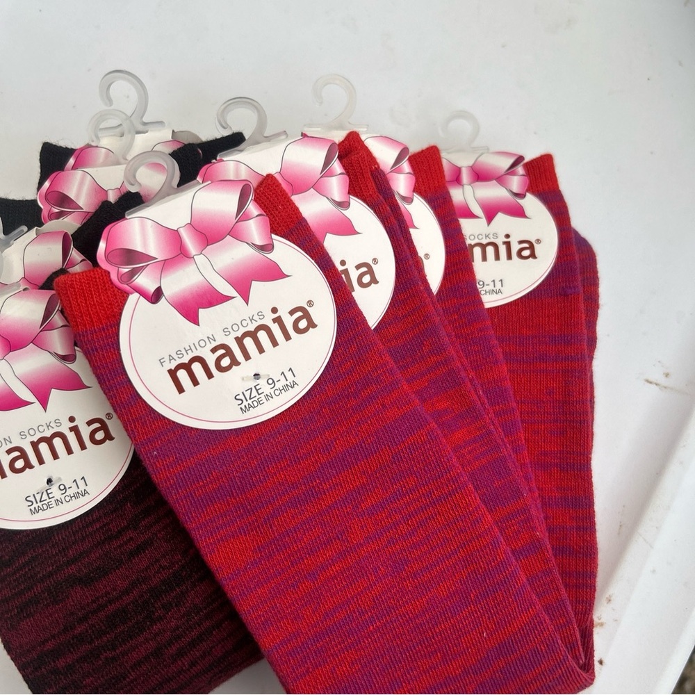Set of 8 Mamia Women’s Crew Socks New Mid Calf Pink Maroon